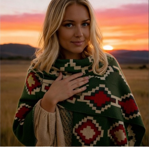 Ruana - Lana Tejida - Verde